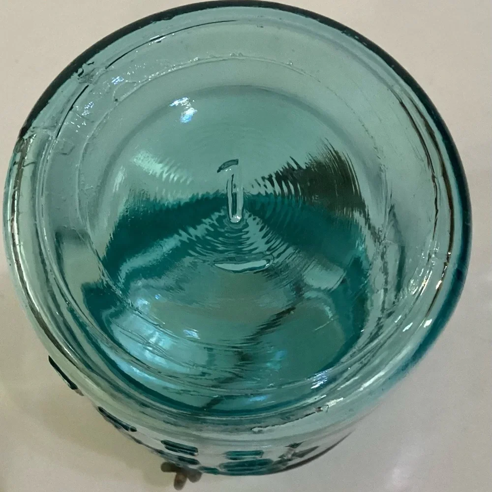 Old One Pint Blue Green Glass Ball Ideal Antique Fruit Canning Jar July 14 1908